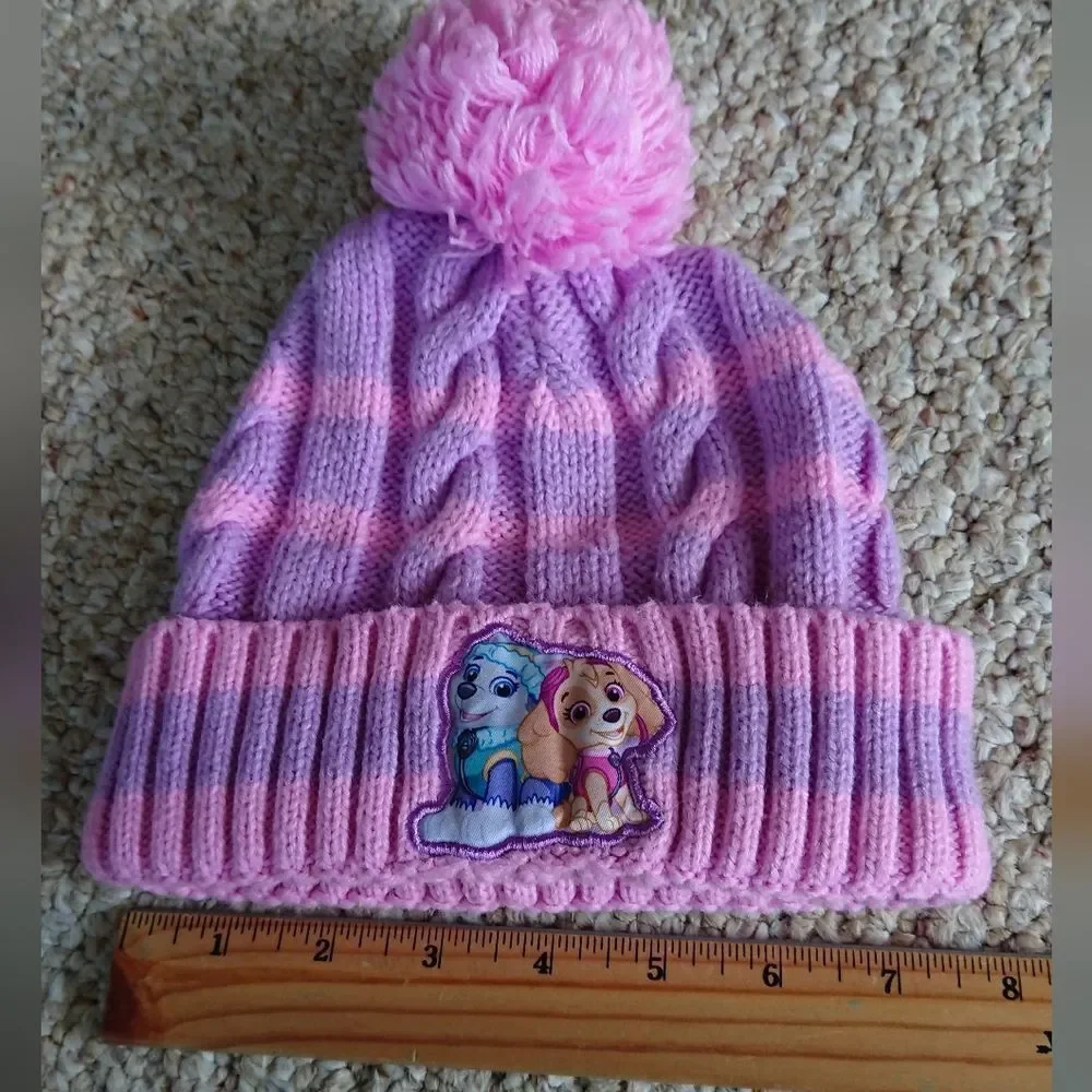 Nickelodeon Paw Patrol Toddler Knit Beanie Winter Hat in Pink & Purple Age 2-4